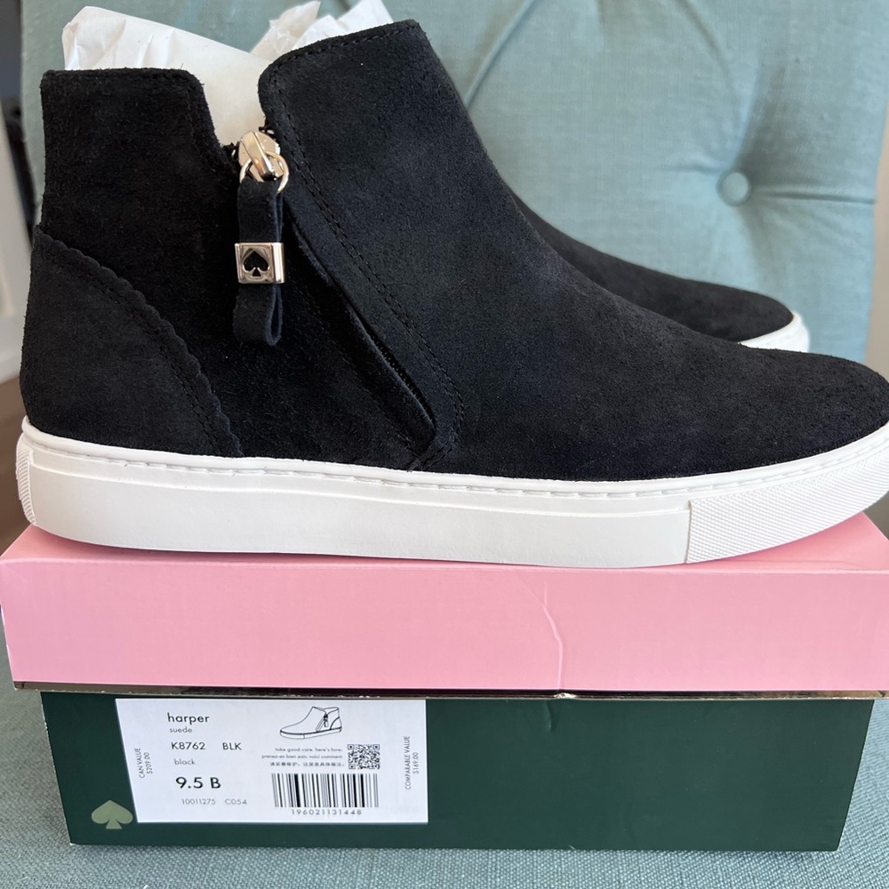 Kate Spade Harper Sneakers women’s size 9.5B, black suede. New in box.